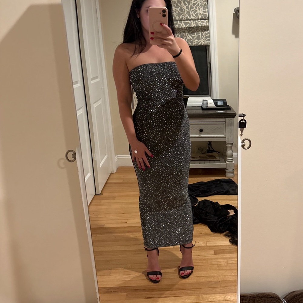 AKIRA Black and Silver Midi Dress